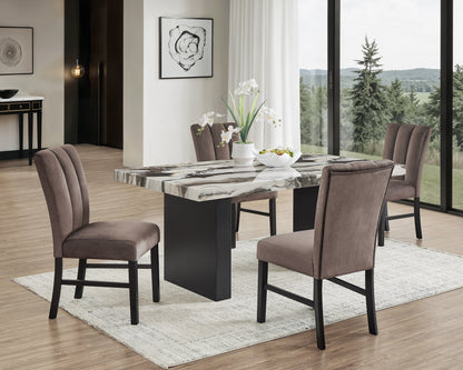 Vega Black/Brown Faux Marble Dining Set from Crown Mark - Luna Furniture