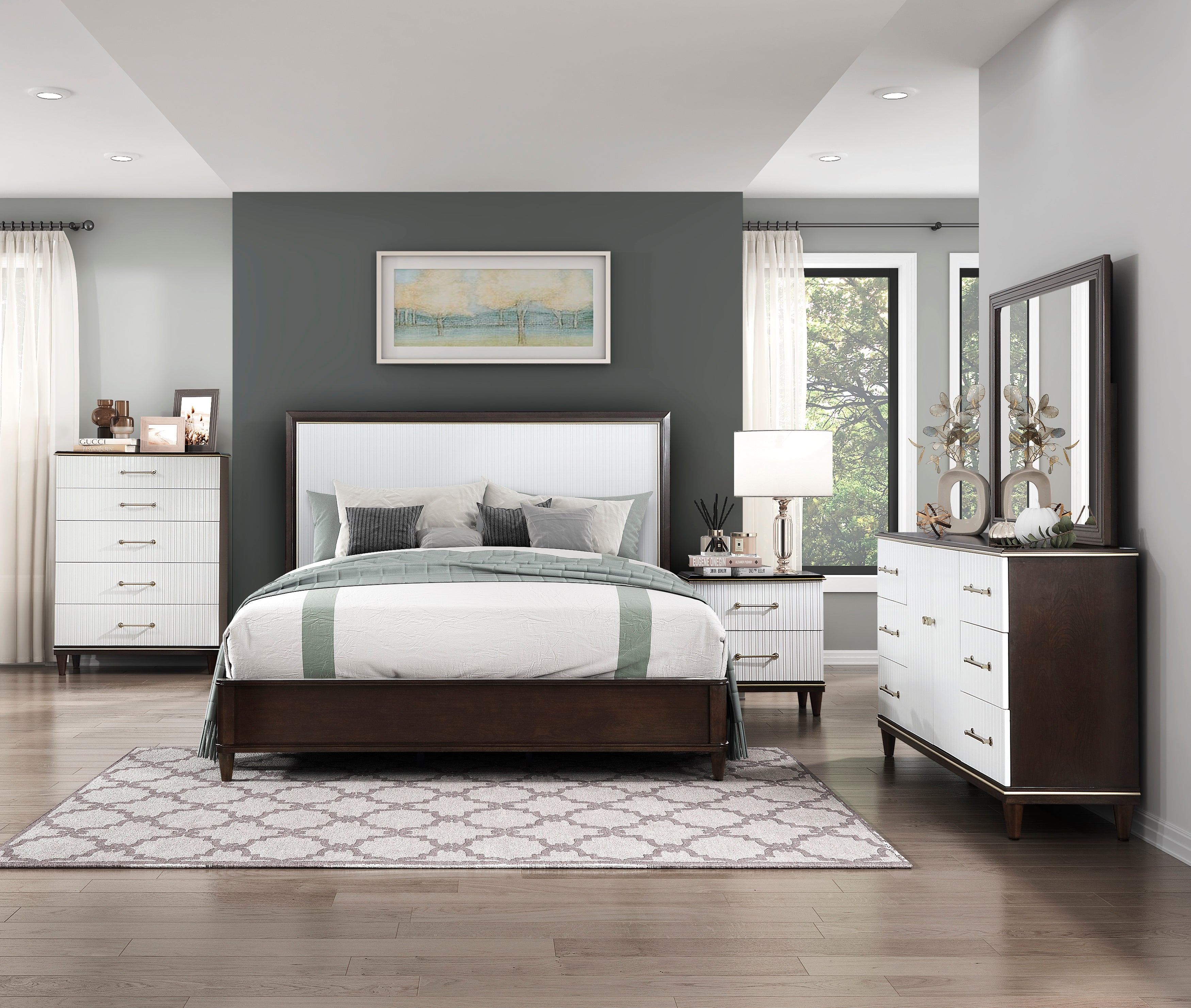 Niles White/Cherry Queen Panel Bed from Homelegance - Luna Furniture