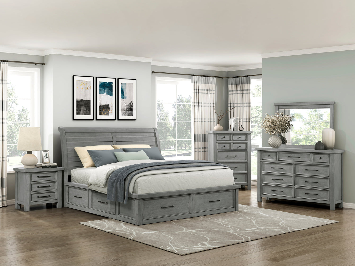 Logandale Antique Gray Queen Sleigh Storage Platform Bed from Homelegance - Luna Furniture