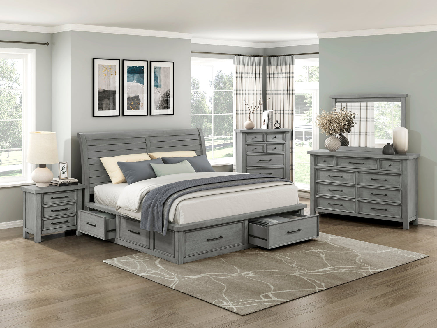 Logandale Antique Gray Queen Sleigh Storage Platform Bed from Homelegance - Luna Furniture