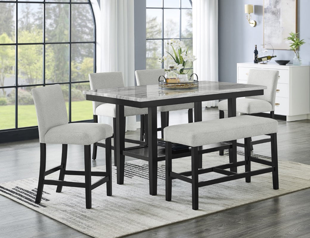 Marbel Black/Dove 5-Piece Faux Marble Counter Height Set from Crown Mark - Luna Furniture