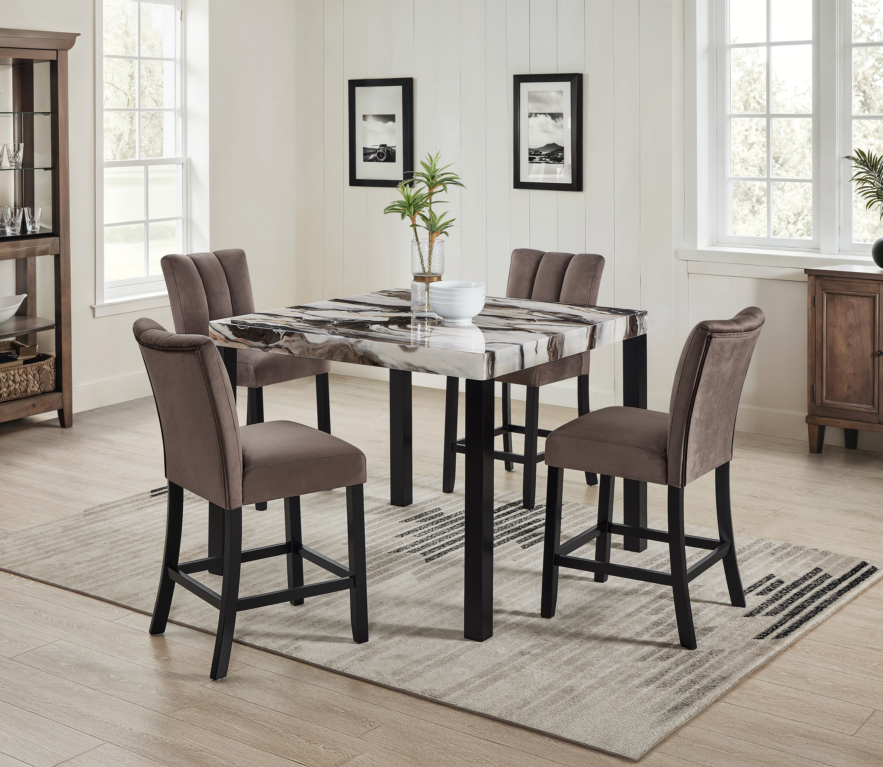 Vega Black/Brown Faux Marble Counter Height Set from Crown Mark - Luna Furniture