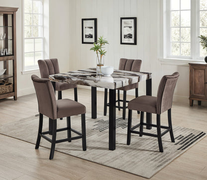 Vega Black/Brown Faux Marble Counter Height Set from Crown Mark - Luna Furniture