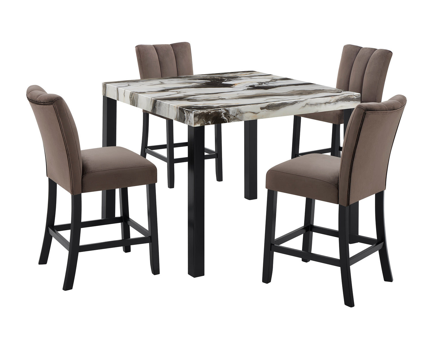 Vega Black/Brown Faux Marble Counter Height Set from Crown Mark - Luna Furniture
