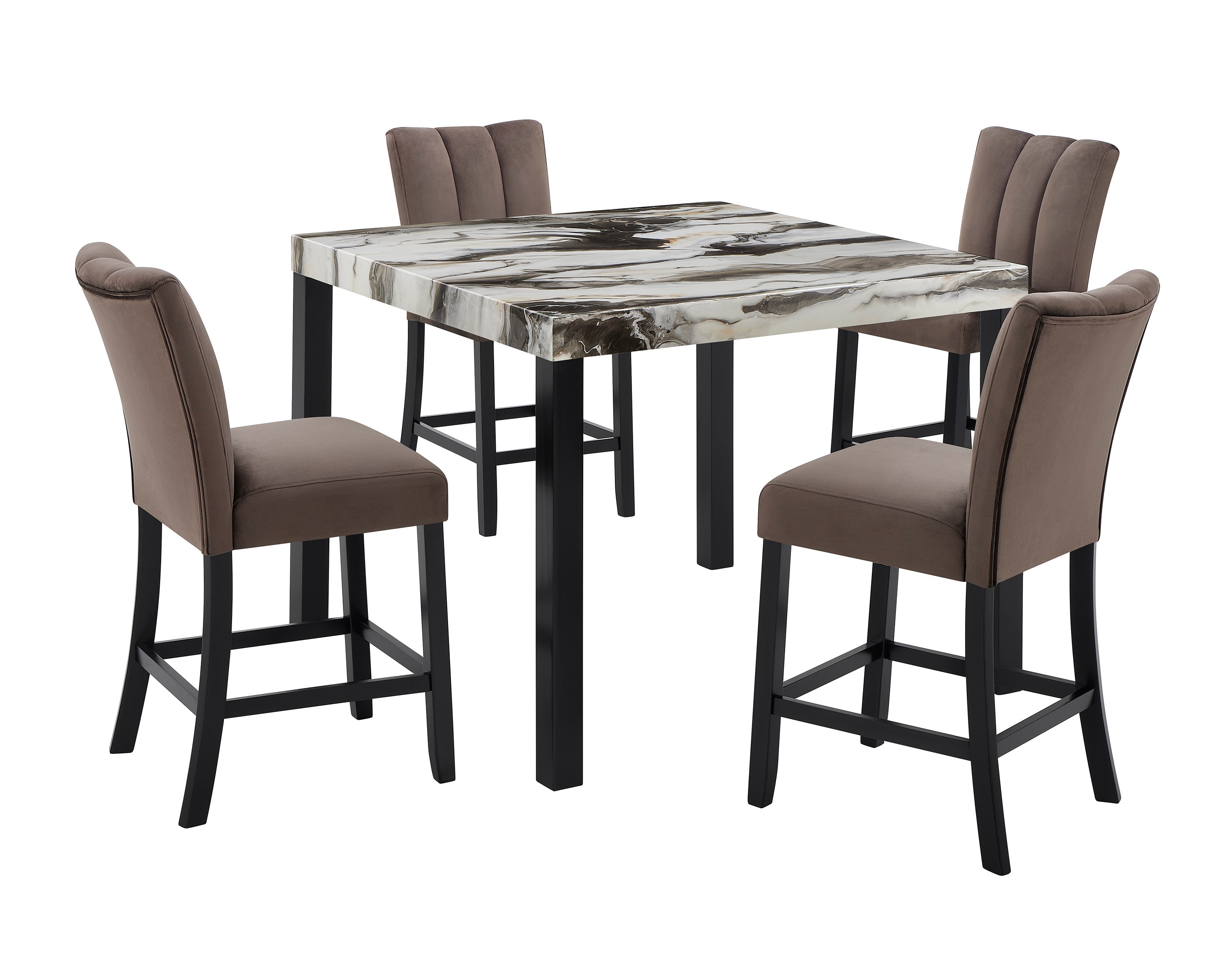 Vega Black/Brown Faux Marble Counter Height Set from Crown Mark - Luna Furniture