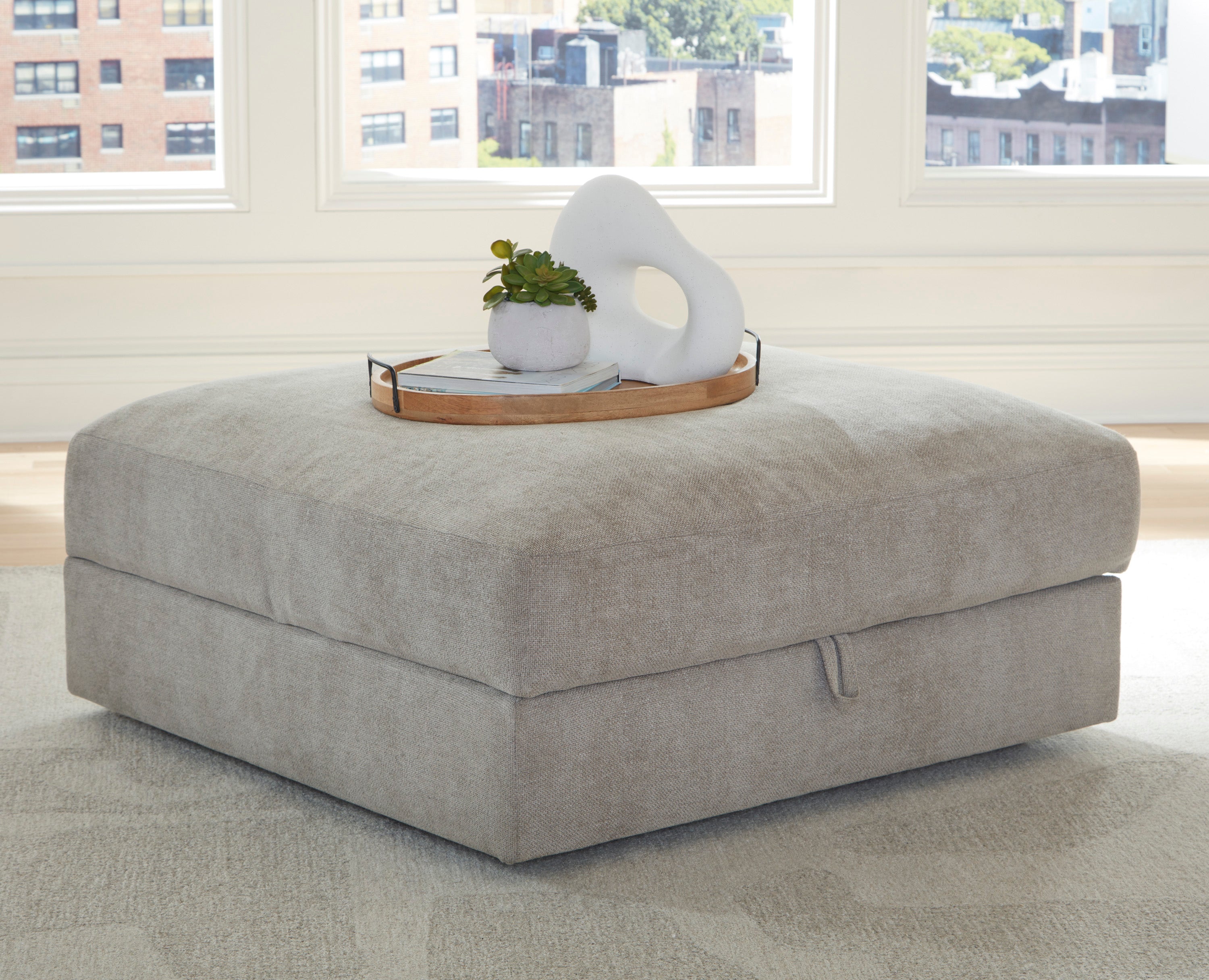 Aslan Court 4-Piece Sectional with Ottoman in Pebble from Ashley - Luna Furniture