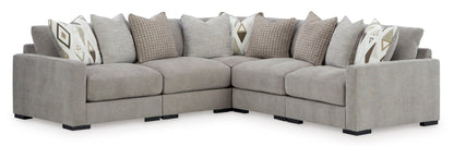 Aslan Court 5-Piece Sectional with Ottoman in Pebble from Ashley - Luna Furniture
