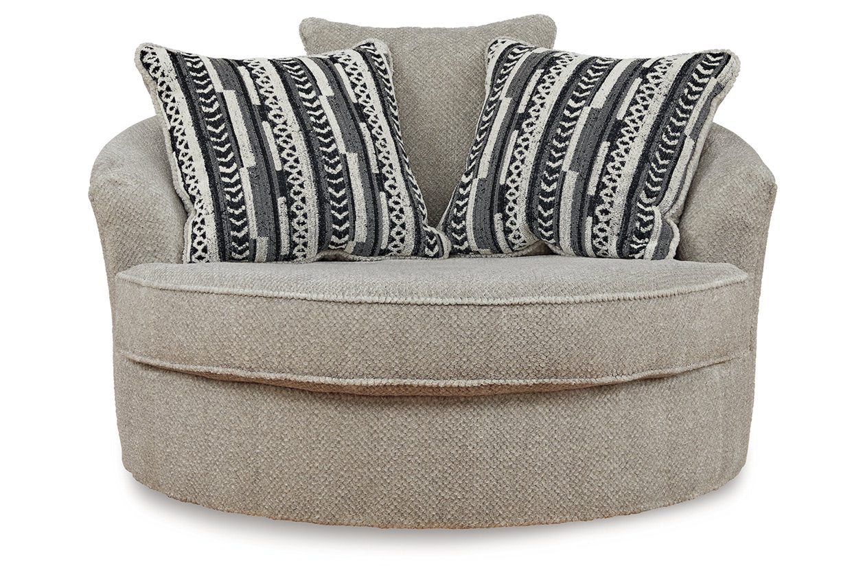 Calnita Sisal Oversized Swivel Chair and Ottoman -  Ashley - Luna Furniture