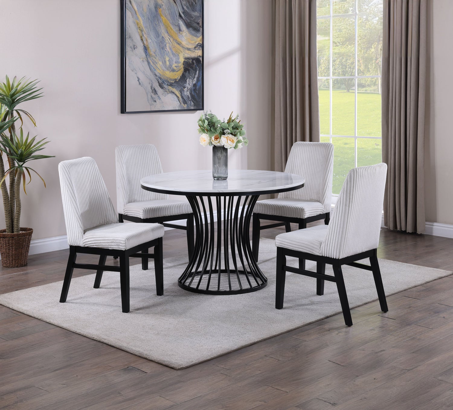 Hadley Black/White Faux Marble Top Round Dining Set from Crown Mark - Luna Furniture