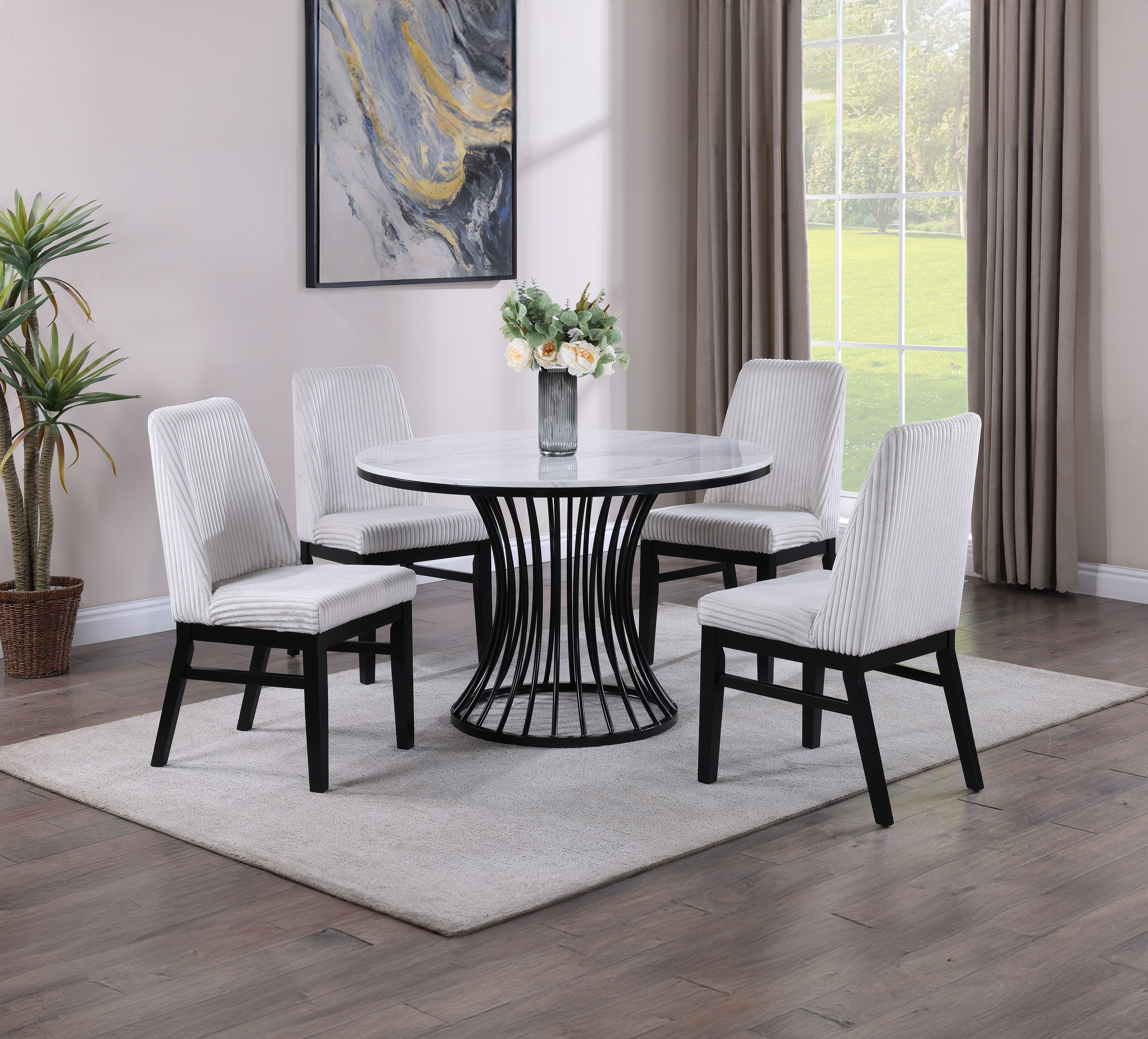 Hadley Black Faux Marble Top Round Dining Table from Crown Mark - Luna Furniture