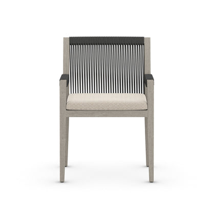 Sherwood Outdoor Dining Armchair, Weathered Grey in Faye Sand