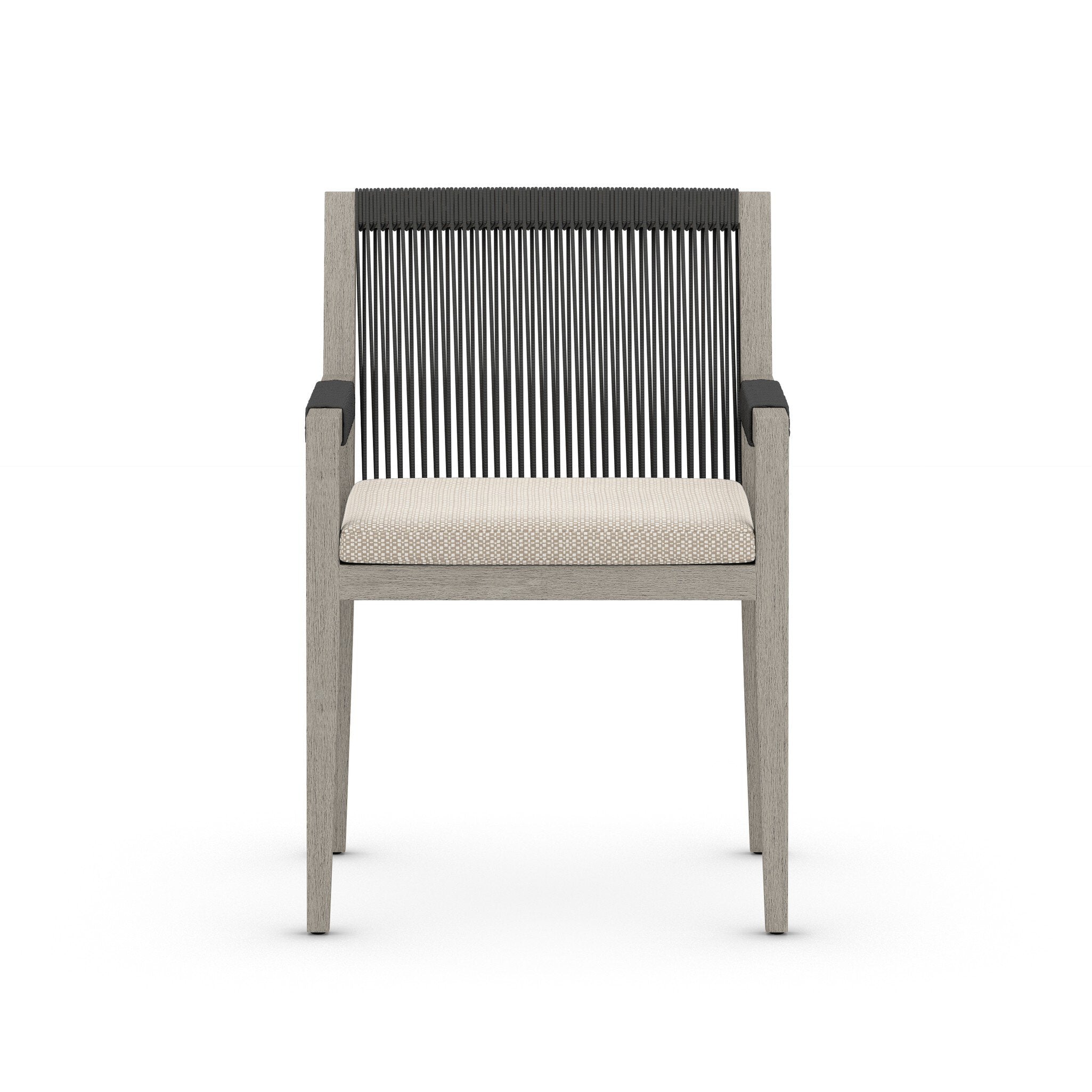 Sherwood Outdoor Dining Armchair, Weathered Grey in Faye Sand