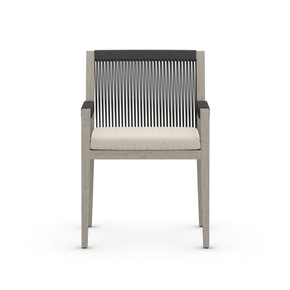 Sherwood Outdoor Dining Armchair, Weathered Grey in Faye Sand