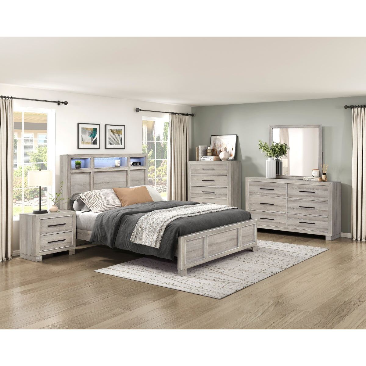 Everett Gray King Panel Bed from Homelegance - Luna Furniture