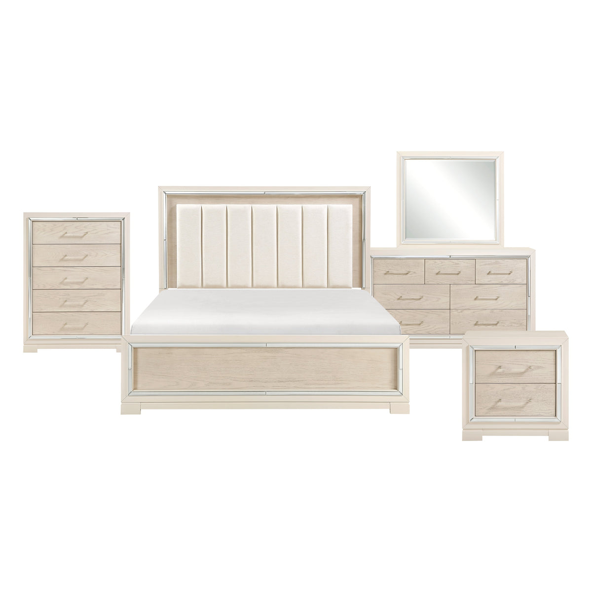 Alabaster Light Gray/Cream 5-Piece Queen Bedroom Set