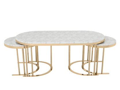 2 In 1 Coffee Table Gold Legs - White Top