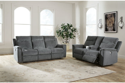 Barnsana Gravel Power Reclining Sofa, Loveseat and Recliner -  Ashley - Luna Furniture