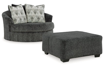 Biddeford Shadow Oversized Swivel Chair and Ottoman -  Ashley - Luna Furniture