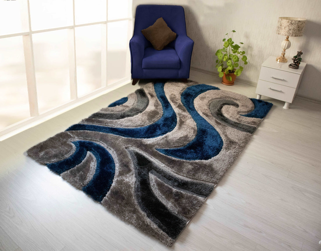 3D Shaggy BLUE Area Rug - 3D444 - 3D444-BLU-57 - Bien Home Furniture &amp; Electronics