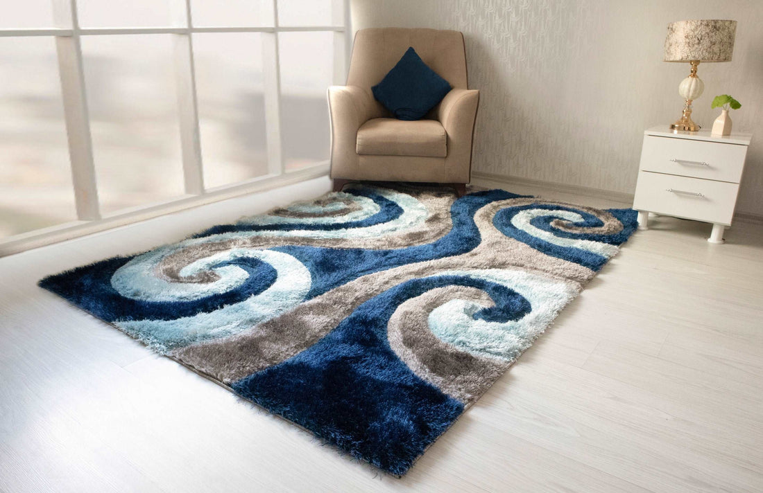 3D Shaggy GRAY-BLUE Area Rug - 3D555 - 3D555-GRY-BLU-57 - Bien Home Furniture &amp; Electronics