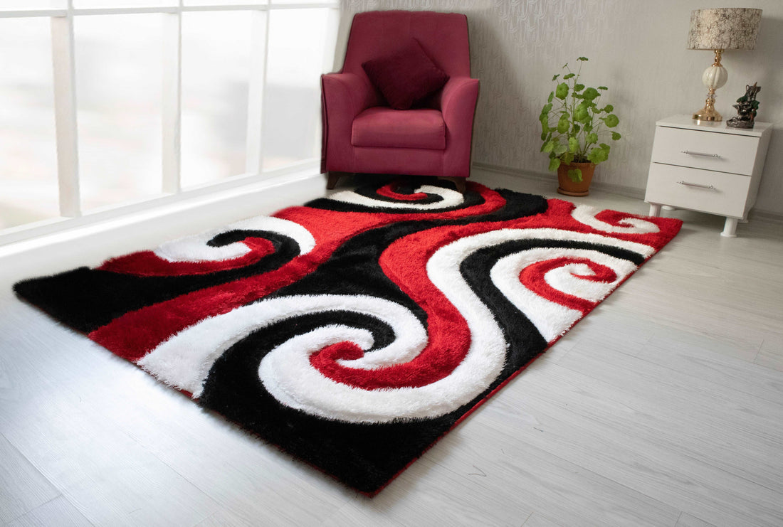 3D Shaggy RED Area Rug - 3D555 - 3D555-RED-57 - Bien Home Furniture &amp; Electronics