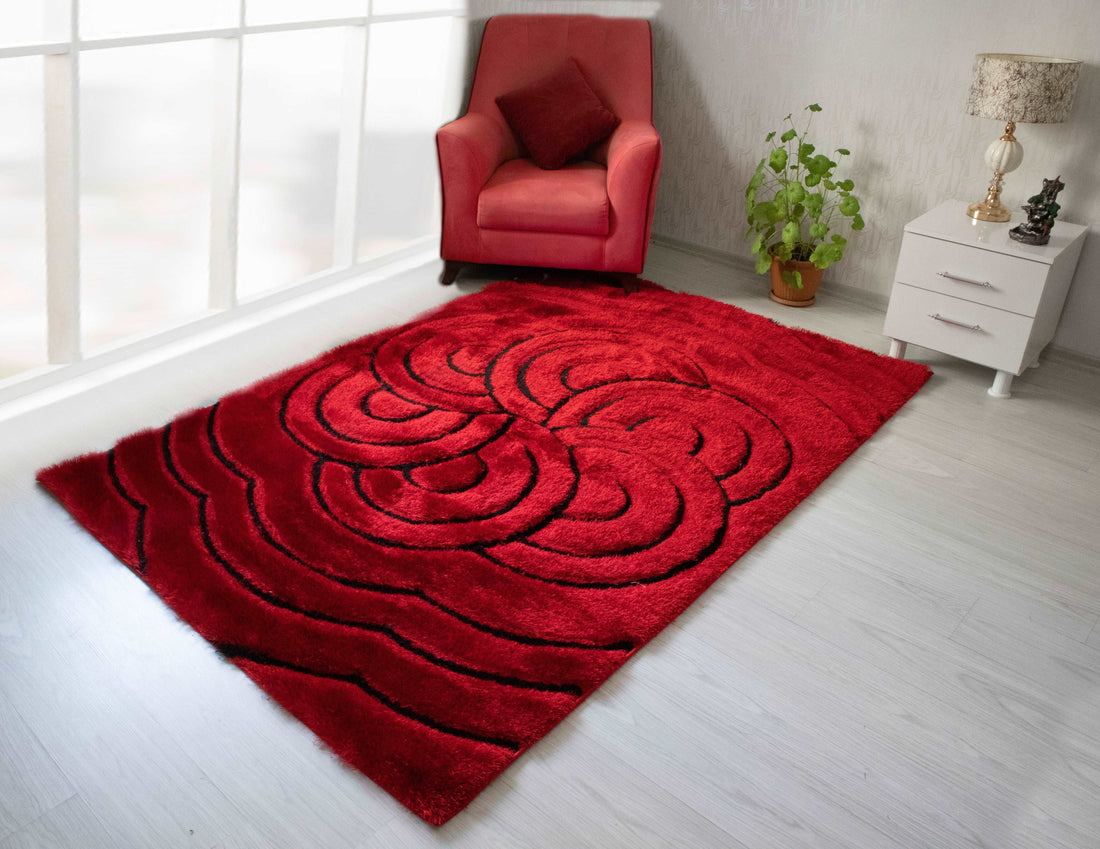3D Shaggy RED Area Rug - 3D999 - 3D999-RED-RED-57 - Bien Home Furniture &amp; Electronics