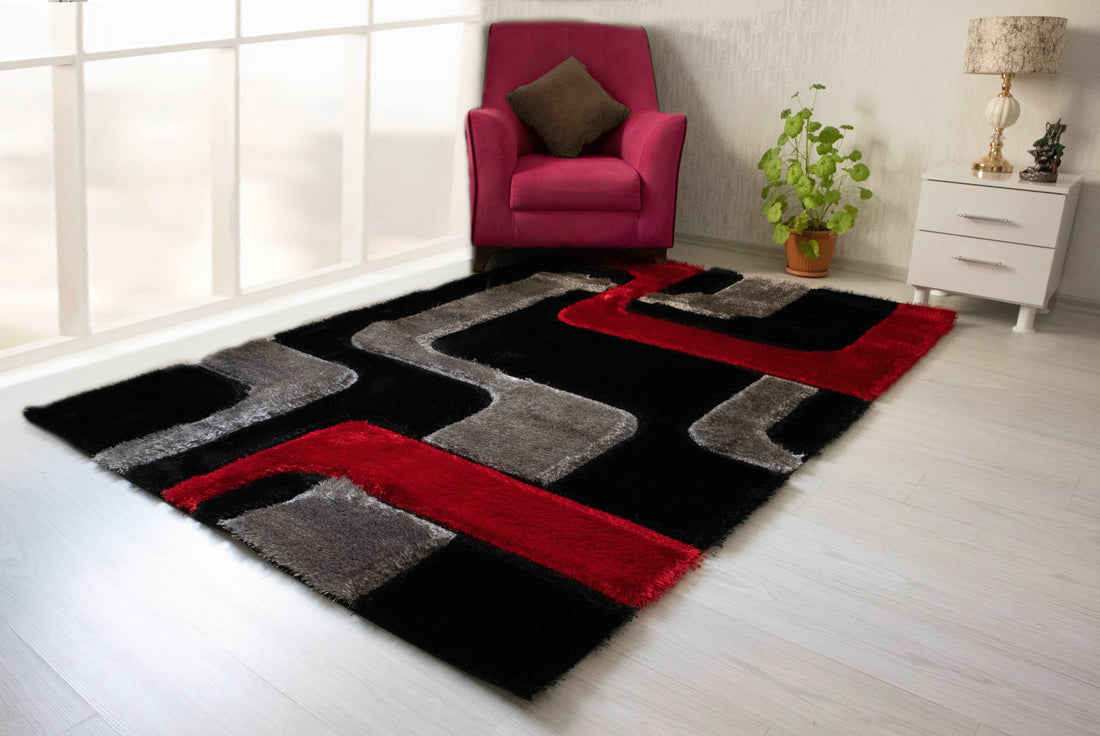 3D Shaggy RED-BLACK Area Rug - 3D199 - 3D199-RED-BLC-57 - Bien Home Furniture &amp; Electronics