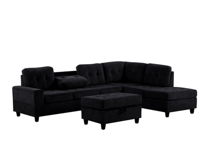 Sion Black Reversible Sectional with Storage Ottoman