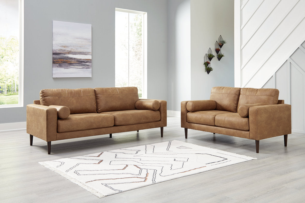 Telora Caramel Sofa, Loveseat, Chair and Ottoman -  Ashley - Luna Furniture