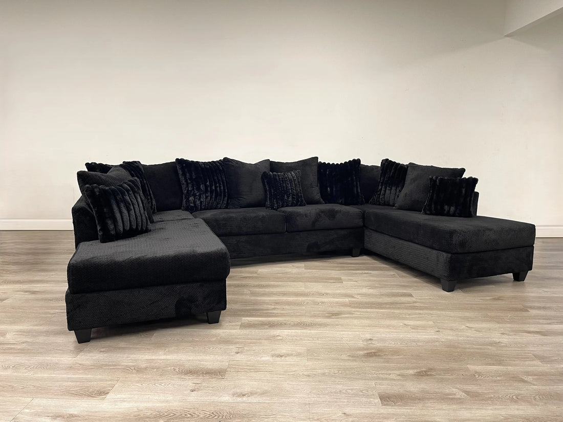 411 - Double Chaise Sectional - 411-Black