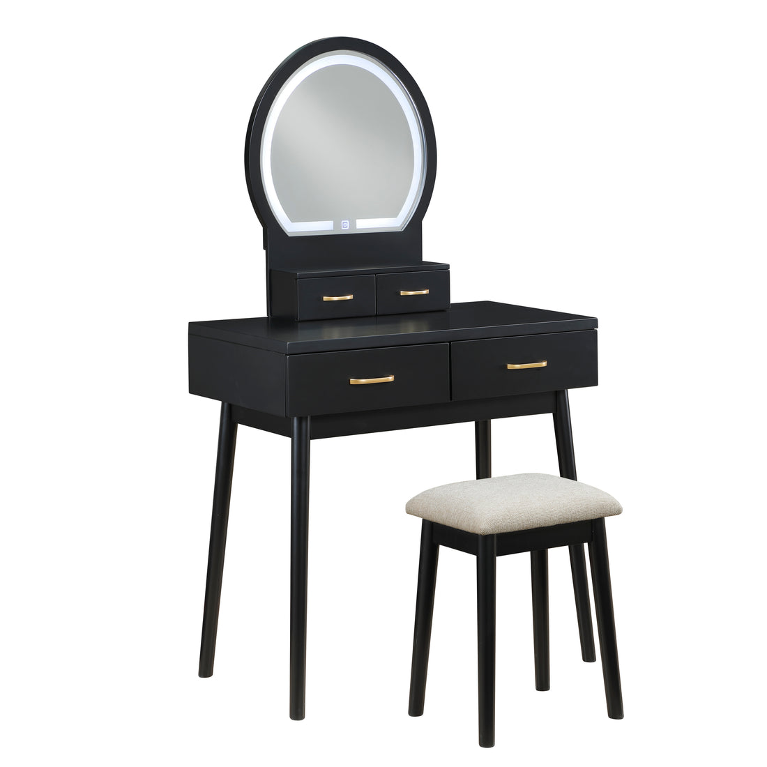 4565BK Vanity Dresser with Mirror and Stool - 4565BK