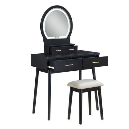4565BK Vanity Dresser with Mirror and Stool - 4565BK