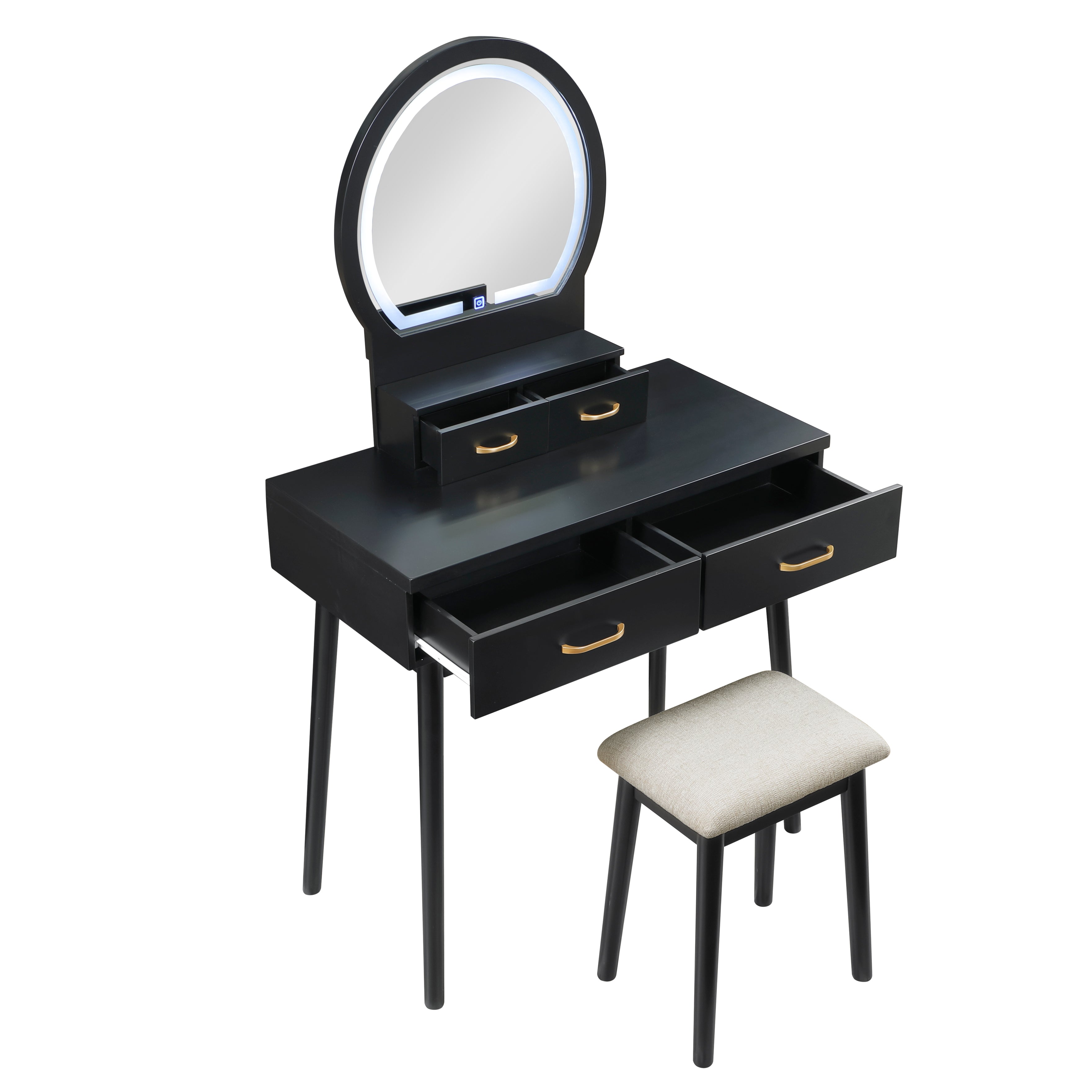 4565BK Vanity Dresser with Mirror and Stool - 4565BK