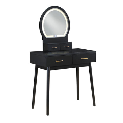 4565BK Vanity Dresser with Mirror and Stool - 4565BK
