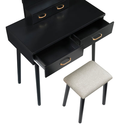 4565BK Vanity Dresser with Mirror and Stool - 4565BK