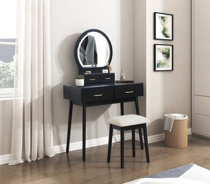 4565BK Vanity Dresser with Mirror and Stool - 4565BK