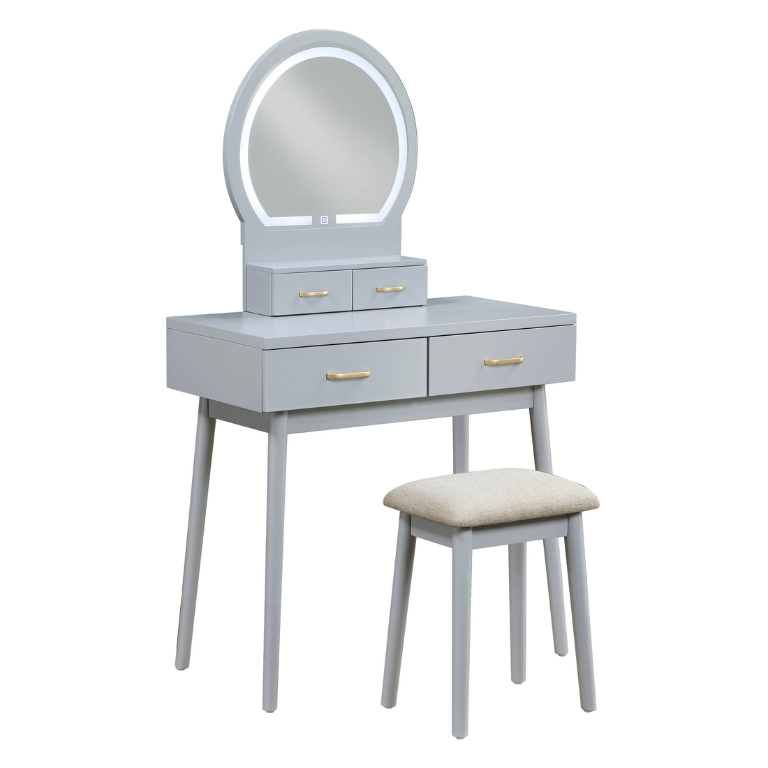 4565GY Vanity Dresser with Mirror and Stool - 4565GY