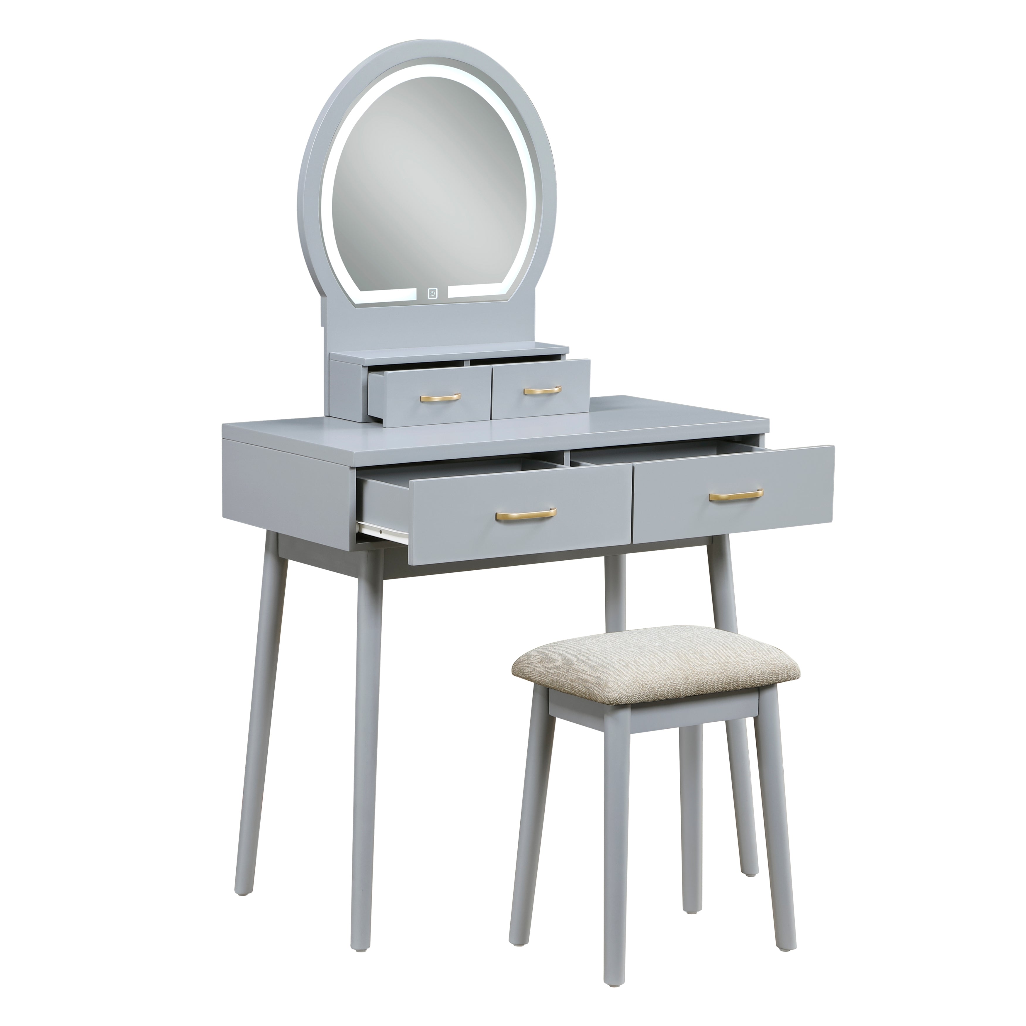 4565GY Vanity Dresser with Mirror and Stool - 4565GY