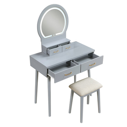 4565GY Vanity Dresser with Mirror and Stool - 4565GY