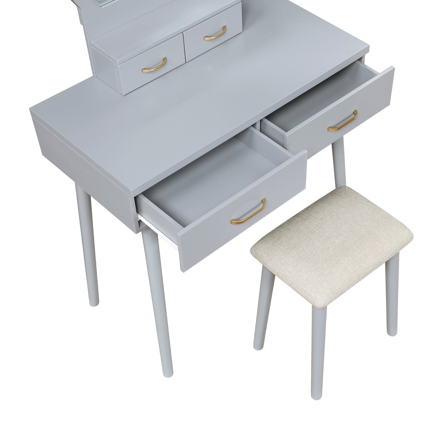 4565GY Vanity Dresser with Mirror and Stool - 4565GY