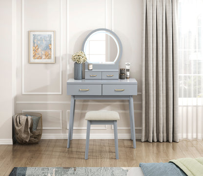 4565GY Vanity Dresser with Mirror and Stool - 4565GY