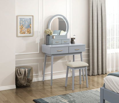4565GY Vanity Dresser with Mirror and Stool - 4565GY