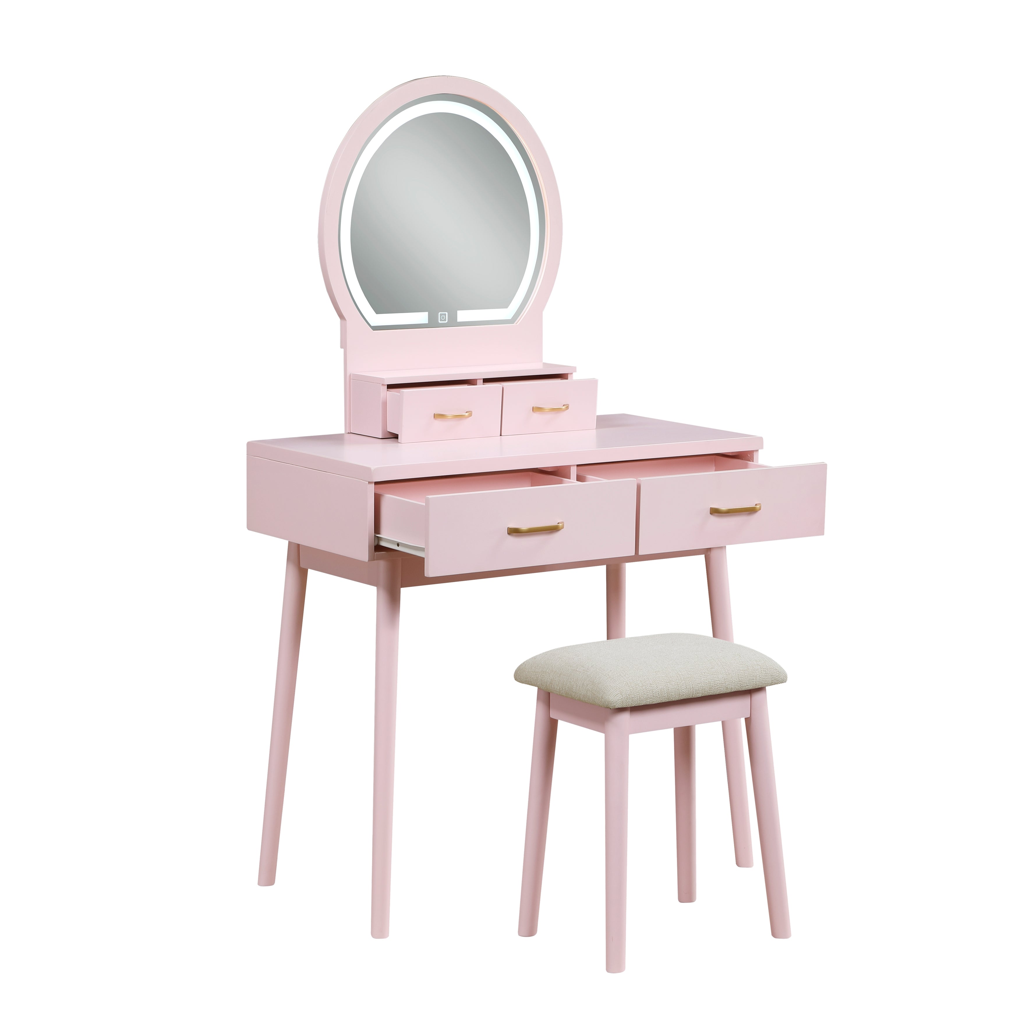 4565PK Vanity Dresser with Mirror and Stool - 4565PK
