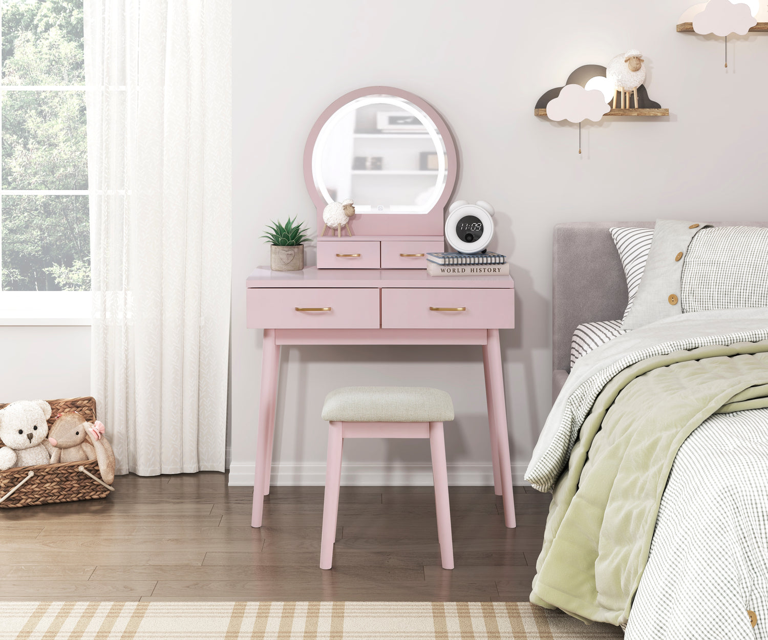 4565PK Vanity Dresser with Mirror and Stool - 4565PK