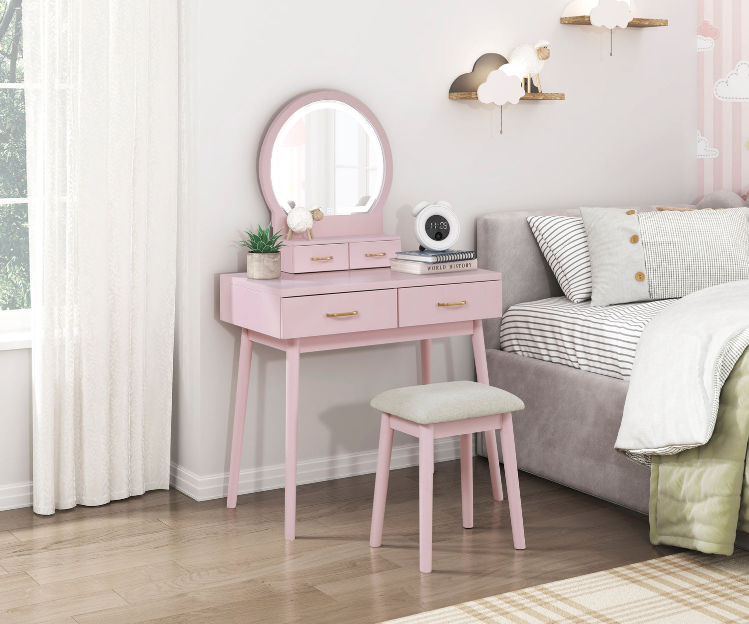 4565PK Vanity Dresser with Mirror and Stool - 4565PK