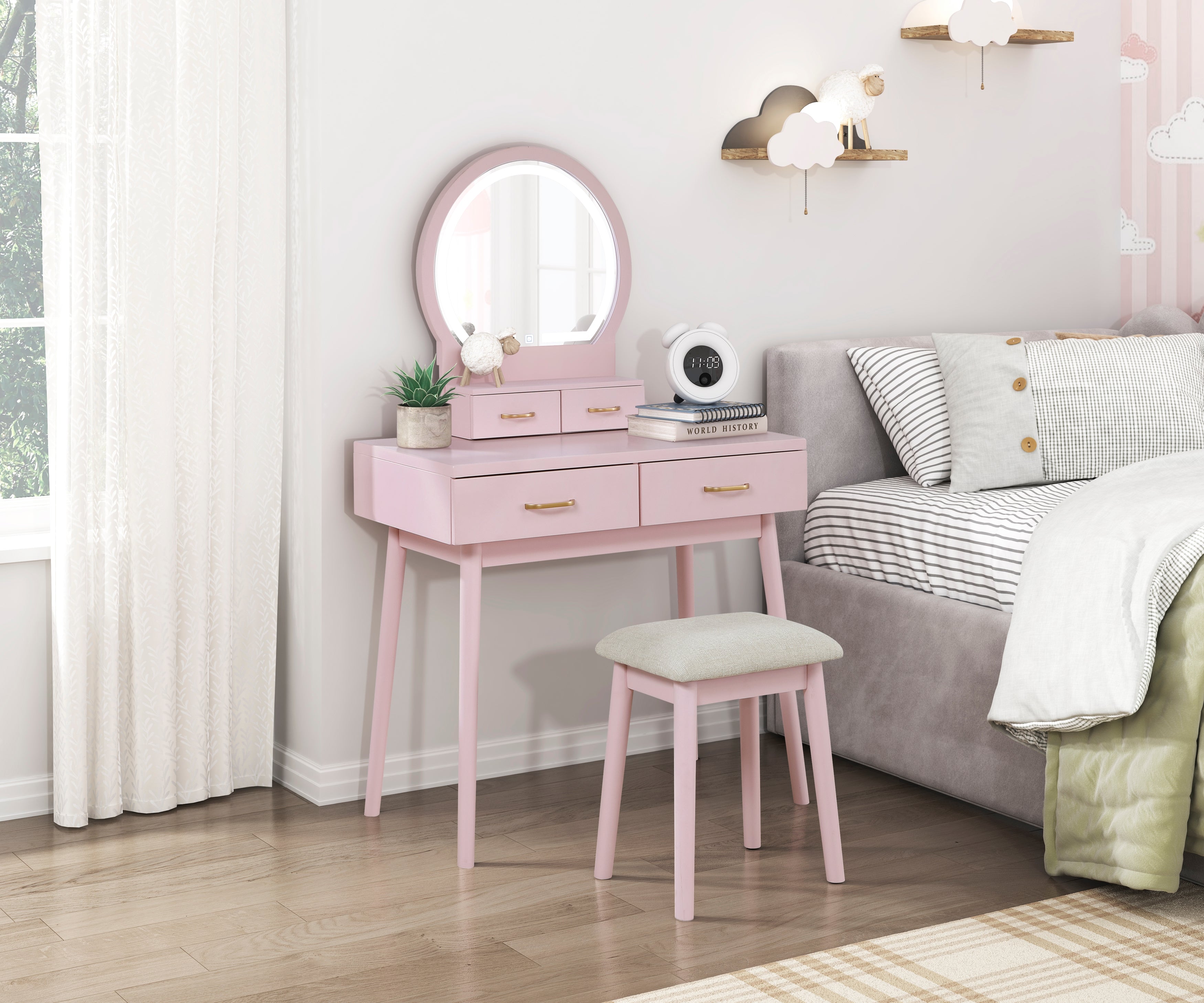 4565PK Vanity Dresser with Mirror and Stool - 4565PK