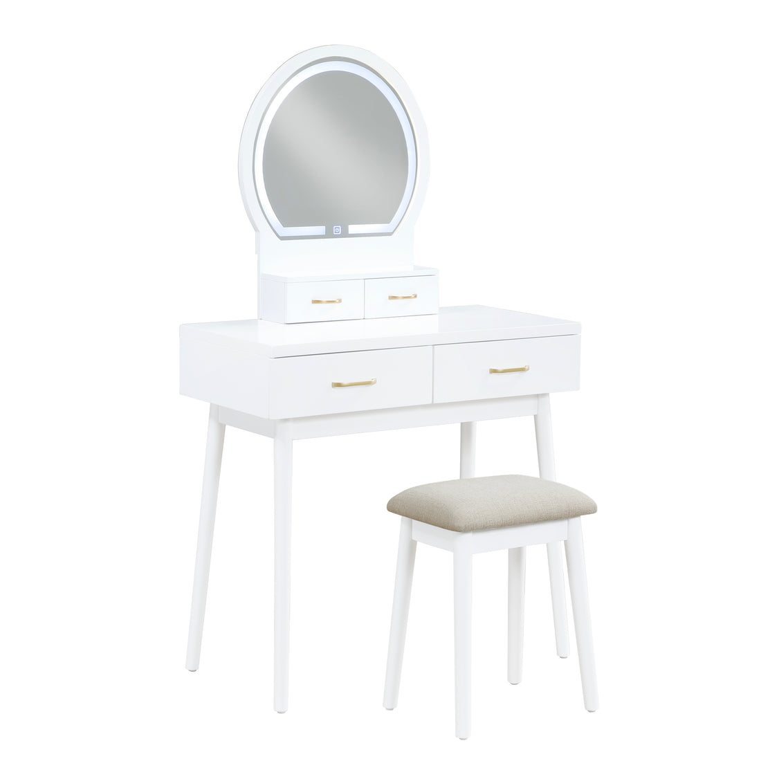 4565WH Vanity Dresser with Mirror and Stool - 4565WH