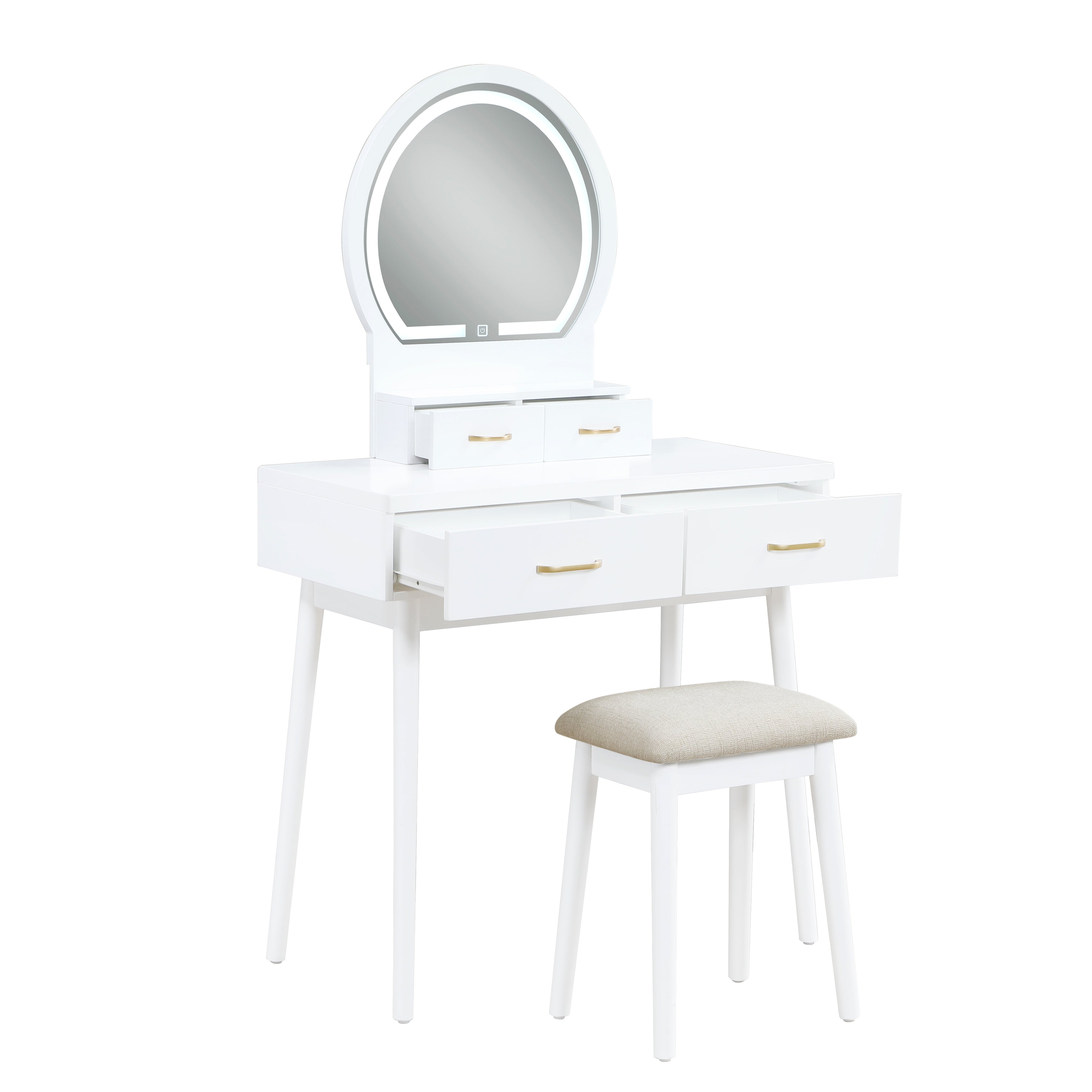 4565WH Vanity Dresser with Mirror and Stool - 4565WH
