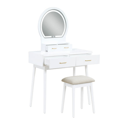 4565WH Vanity Dresser with Mirror and Stool - 4565WH