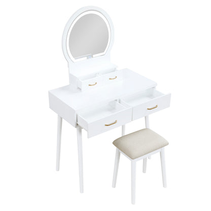 4565WH Vanity Dresser with Mirror and Stool - 4565WH